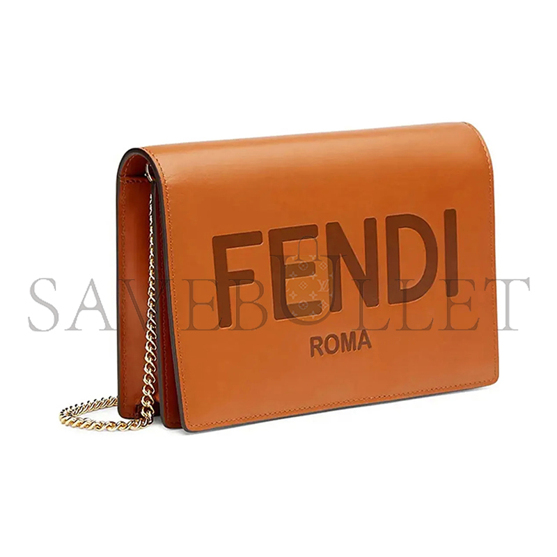 F**di vitello king tamponato logo embossed medium wallet on chain cuoio 8bs006aayzf0qvk (20*13*6cm)